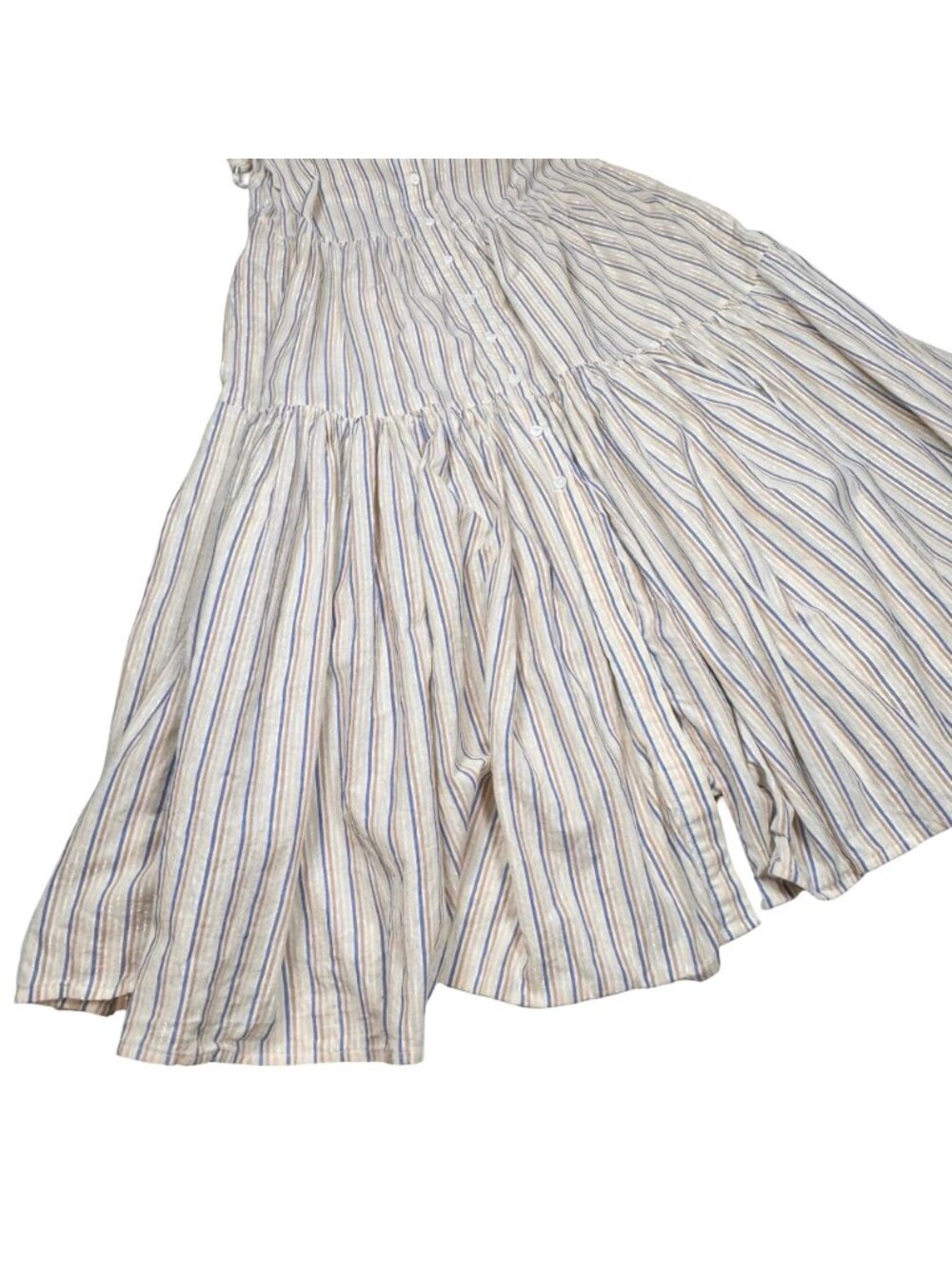 Veronica Beard Striped Cotton Lurex Tiered Maxi Dress Button Front XS Tassels - Picture 11 of 16